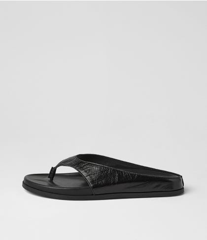 Honie Black Embossed Leather Thongs