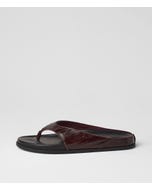 Honie Burgundy Black Embossed Leather Thongs