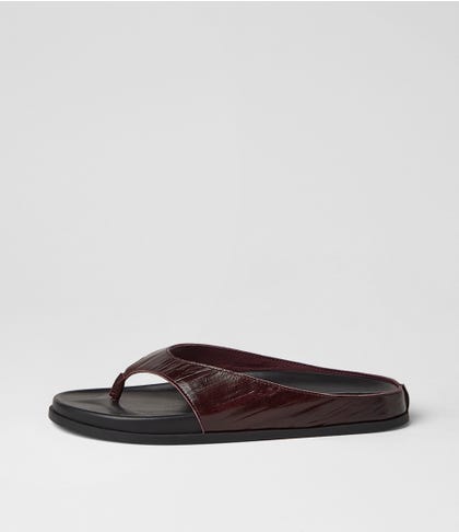 Honie Burgundy Black Embossed Leather Thongs