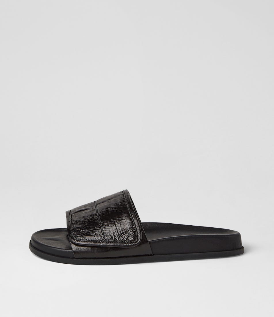 Hyobi Black Embossed Leather Slides
