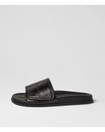Hyobi Black Embossed Leather Slides