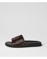 Hyobi Choc Black Embossed Leather Slides