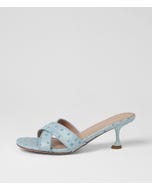Asire Pale Blue Ostrich Embossed Leather Sandals