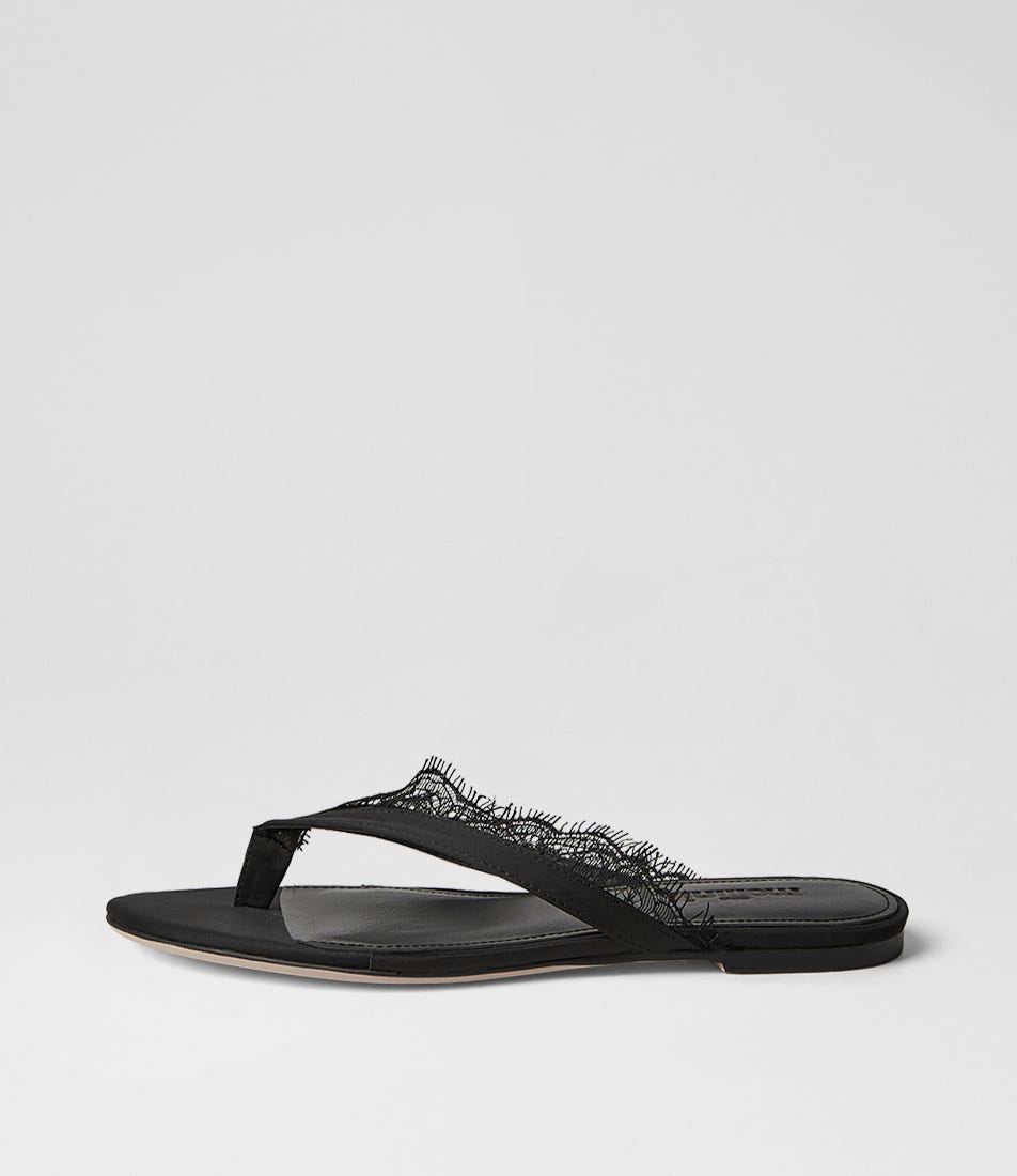 Dinnah Black Satin Thongs