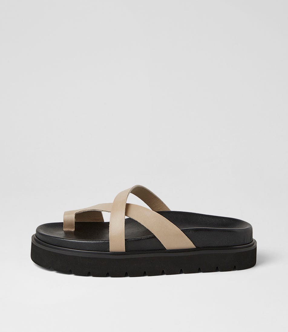 Margee Latte Black Leather Slides