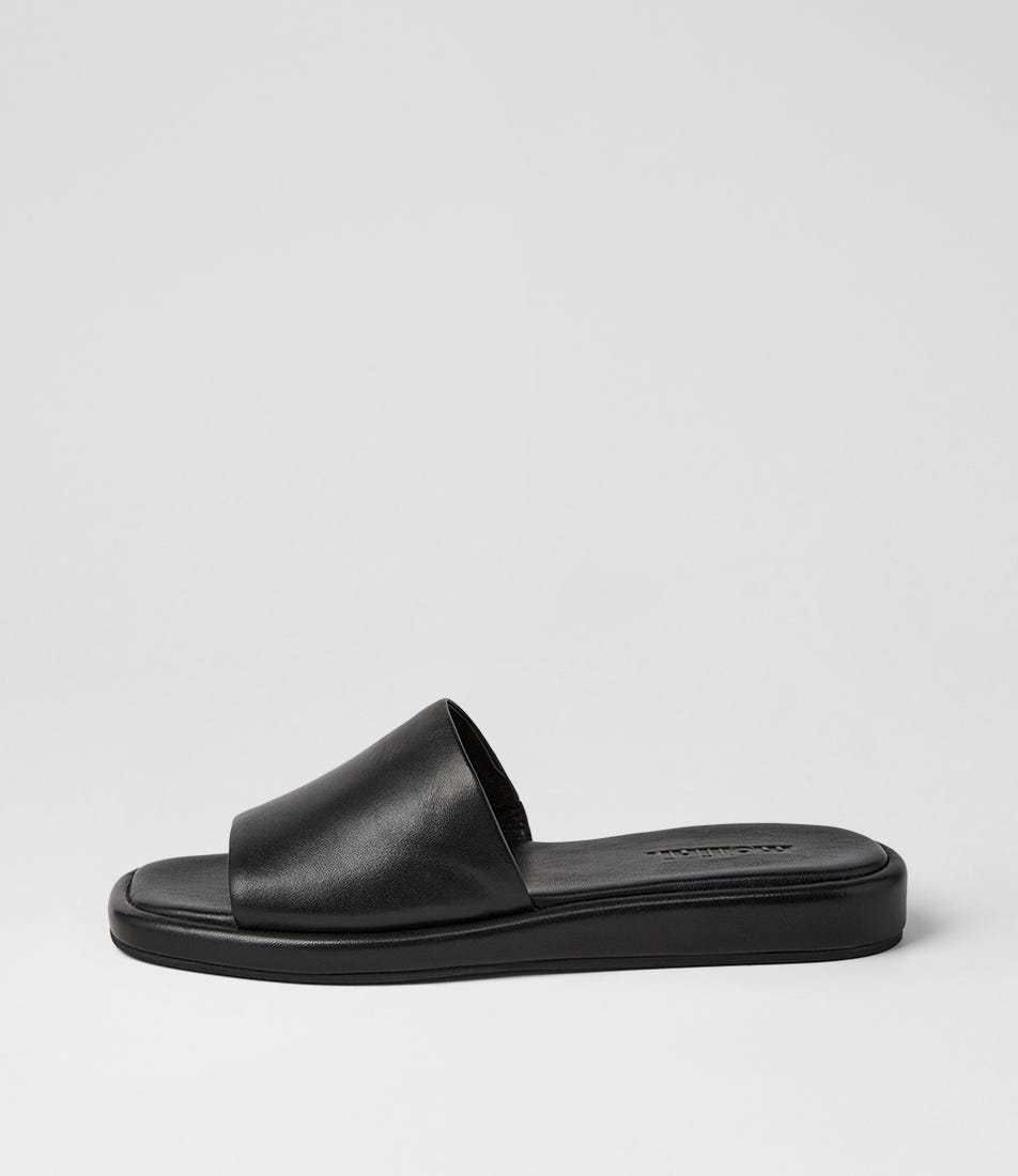 Relle Black Leather Slides