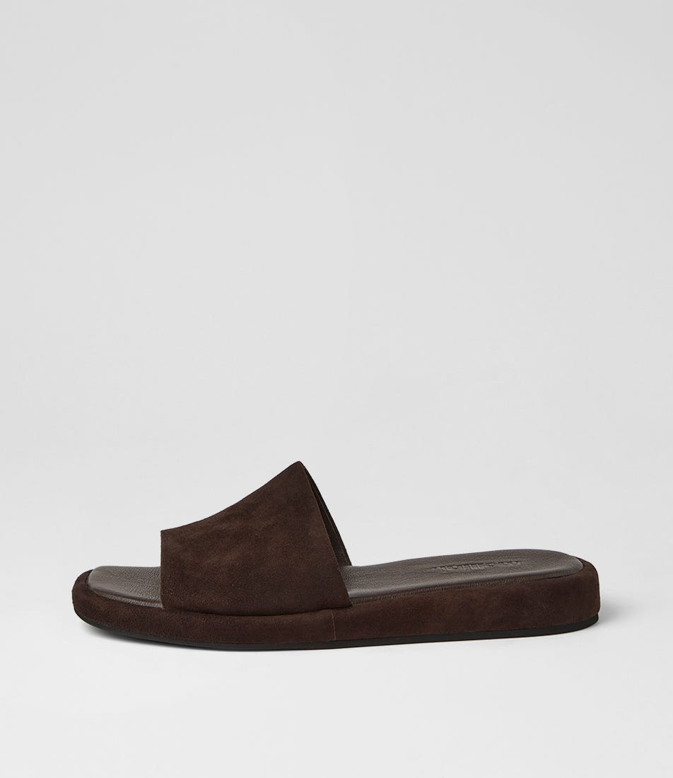 Relle Dark Choc Suede Slides