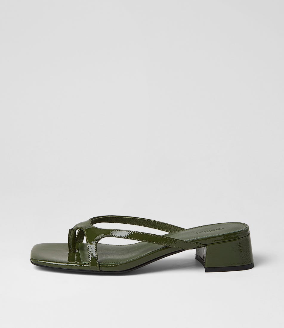 Sieka Olive Crinkle Patent Sandals